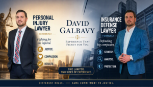 David Galbavy, a Charlotte, North Carolina personal injury and workers’ compensation attorney, highlighting his experience representing injured clients after previously practicing as an insurance defense lawyer.